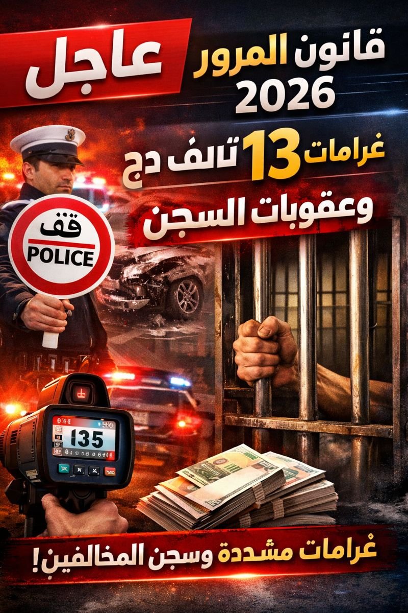 عاجل | قانون المرور 2026: غرامات تصل 13 ألف دج وعقوبات السجن