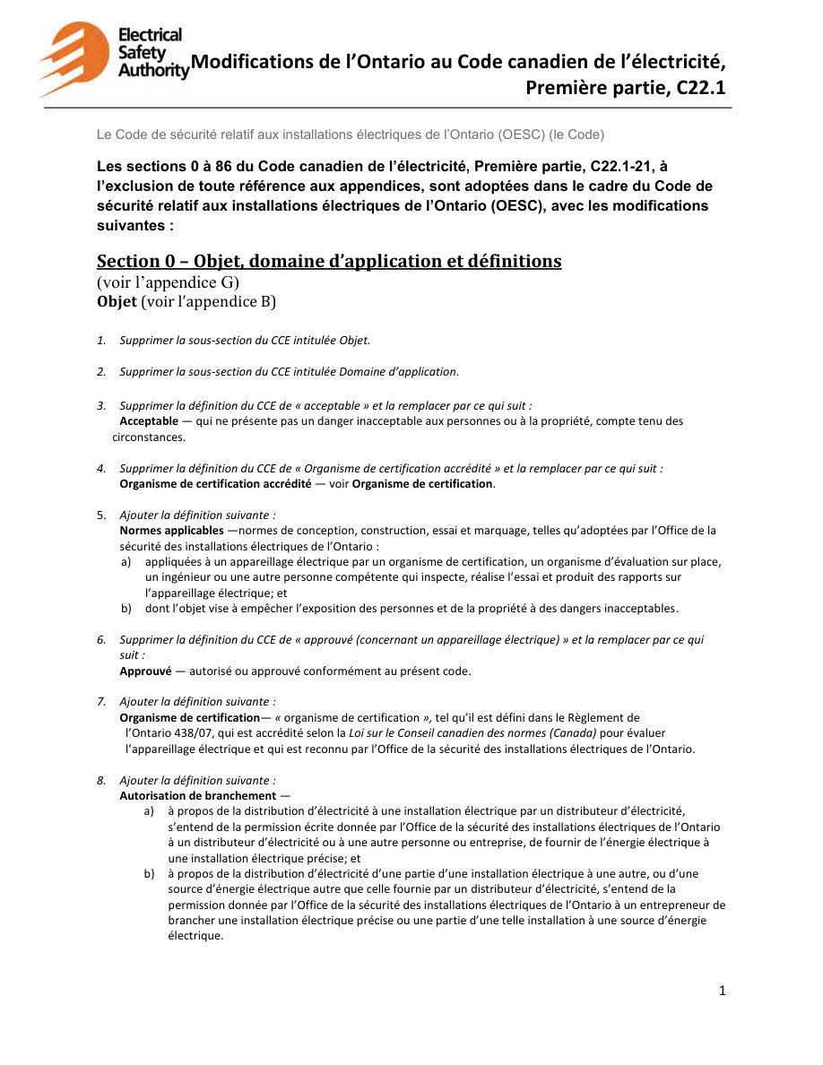 2024 Ontario Amendments — French (Code canadien de l'électricité)