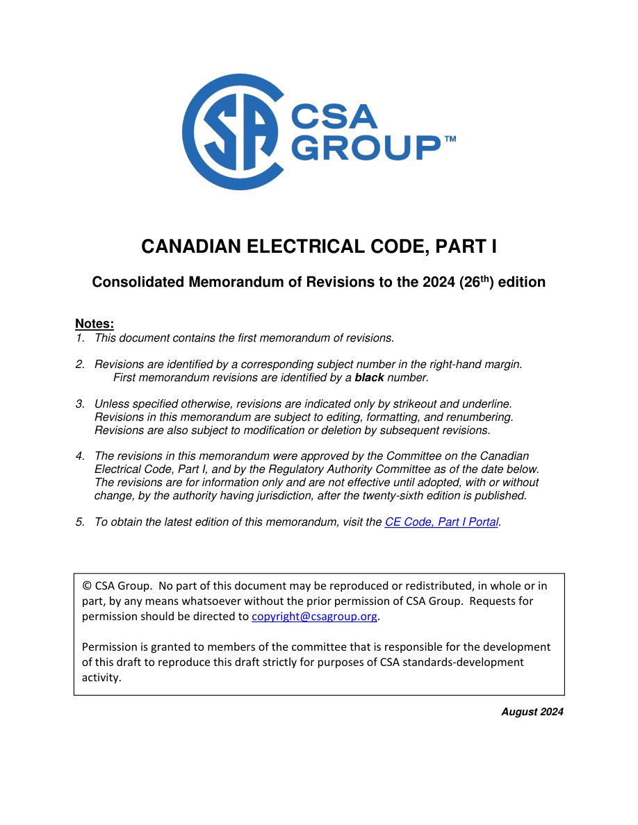 CSA MOR 26-1 — CE Code 2024 Revisions (R1)