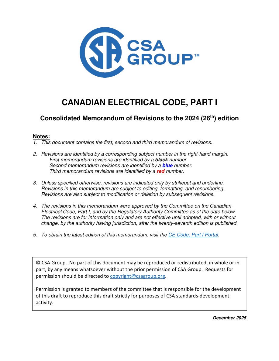 CSA MOR 26-3 — CE Code 2024 Revisions