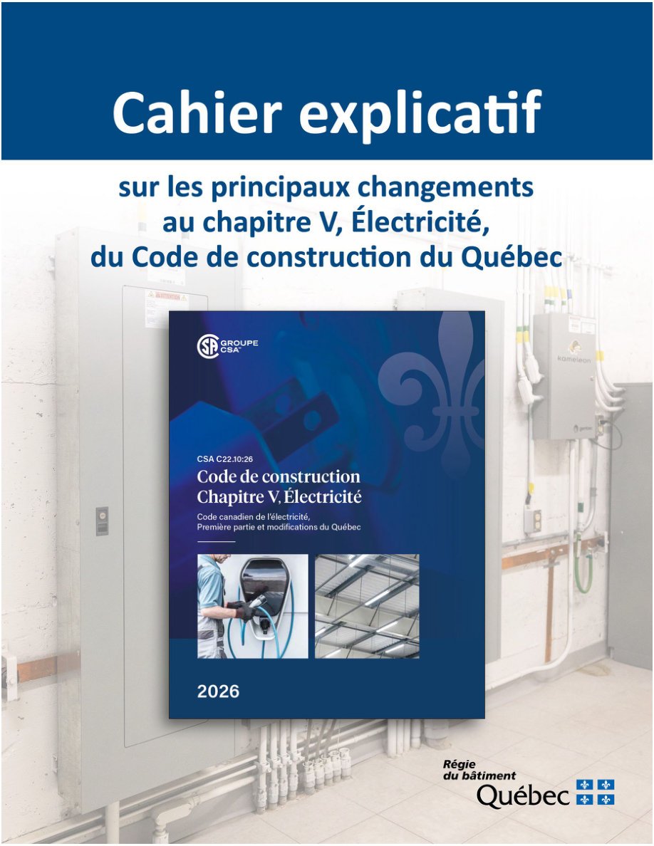 RBQ — Cahier explicatif des changements électriques (2026 cycle)