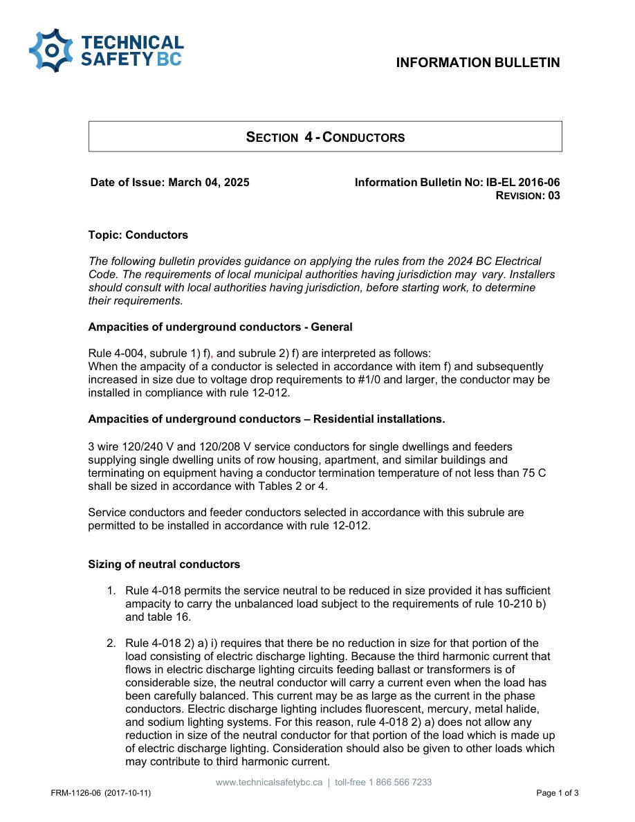 Technical Safety BC — IB-EL Section 4 Conductors